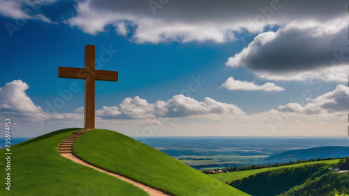 cross on the hill AI generated Easter background Easter card