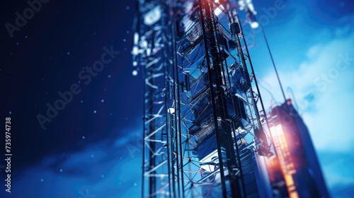 Close-up of a tall 5G antenna transmitting ultra-high frequency signals