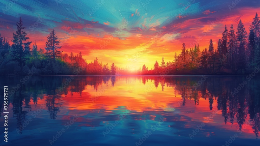 Gradient Sunset Reflection on Lake