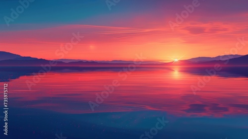 Gradient Sunset Reflection on Lake © MAY