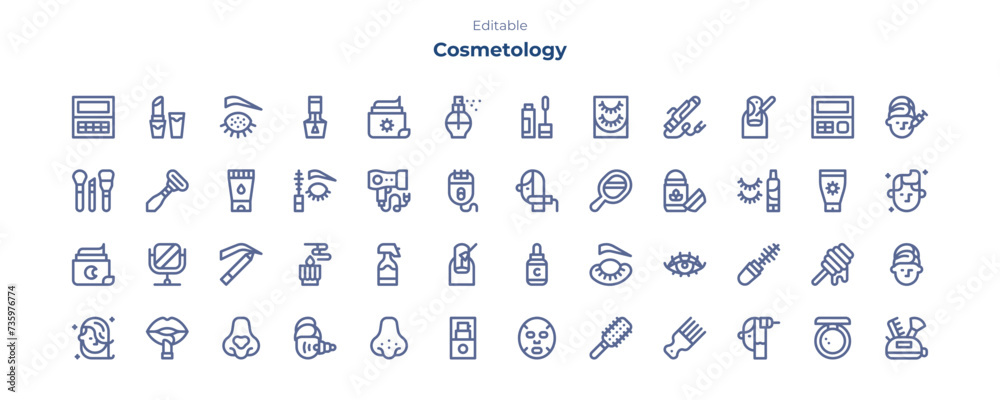 Cosmetology line icon pack. Cosmetology line icon collection.