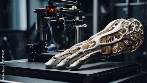 Prosthetic hand is materialized on 3D printer in laboratory - example of cutting-edge technology. New prosthetic hand prototype demonstrates huge potential of 3D printing in prosthetic development