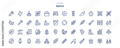 Spices line icon pack. Spices line icon collection.