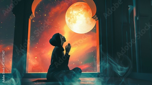 Muslim women praying and meditating in a mosque during Ramadan - a time of spiritual reflection and self-improvement