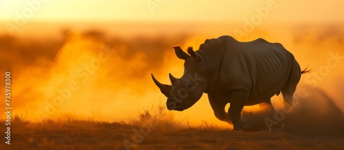 Majestic rhino standing in the untouched wilderness of Africa's savanna landscape