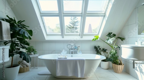 Modern International Style Bathroom with Skylight
