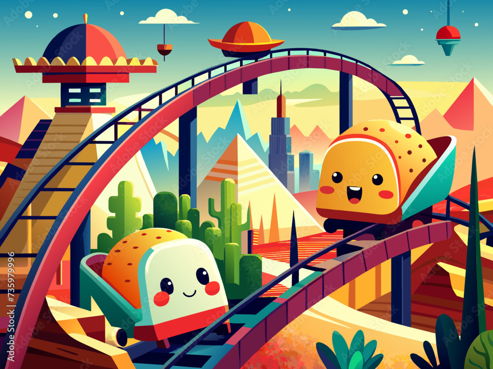 A lively illustration of a Mexican mercado with vendors selling fresh fruits and vegetables. vektor illustation