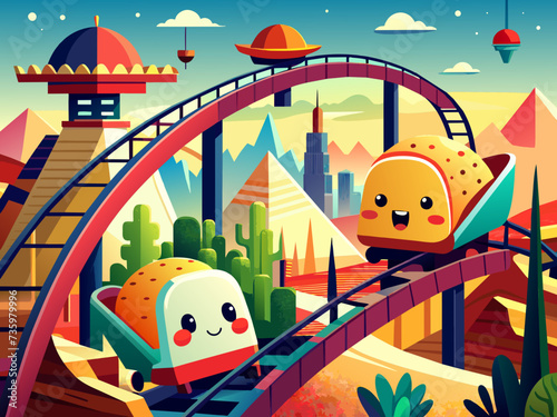 A lively illustration of a Mexican mercado with vendors selling fresh fruits and vegetables. vektor illustation