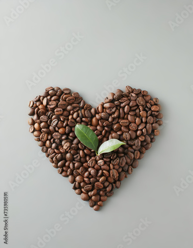Coffee beans in shape of a heart, minimalist, isolated, simple