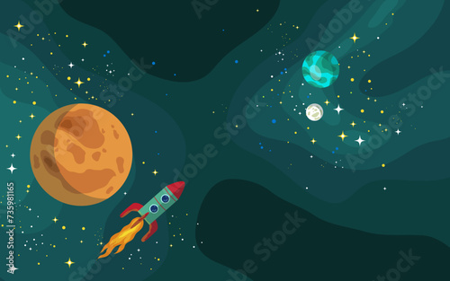 Vector space background . Cute flat style template with Stars in Outer space