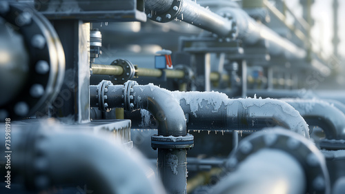 A close-up perspective of pipe racks and pipelines in an industrial zone, showcasing a mix of petroleum, chemical, hydrogen, and ammonia processing lines.