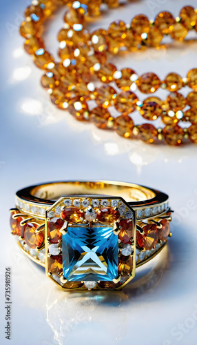 Topaz Jewelry, Gemstone, Precious, Blue, Luxury, Fashion, Accessories, Ring, Glamour, Sparkle, Gem, Elegant, AI Generated