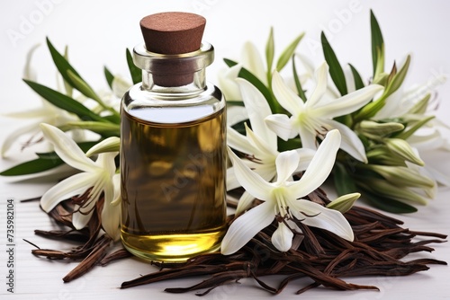 vanilla oil extract with isolated table professional photography