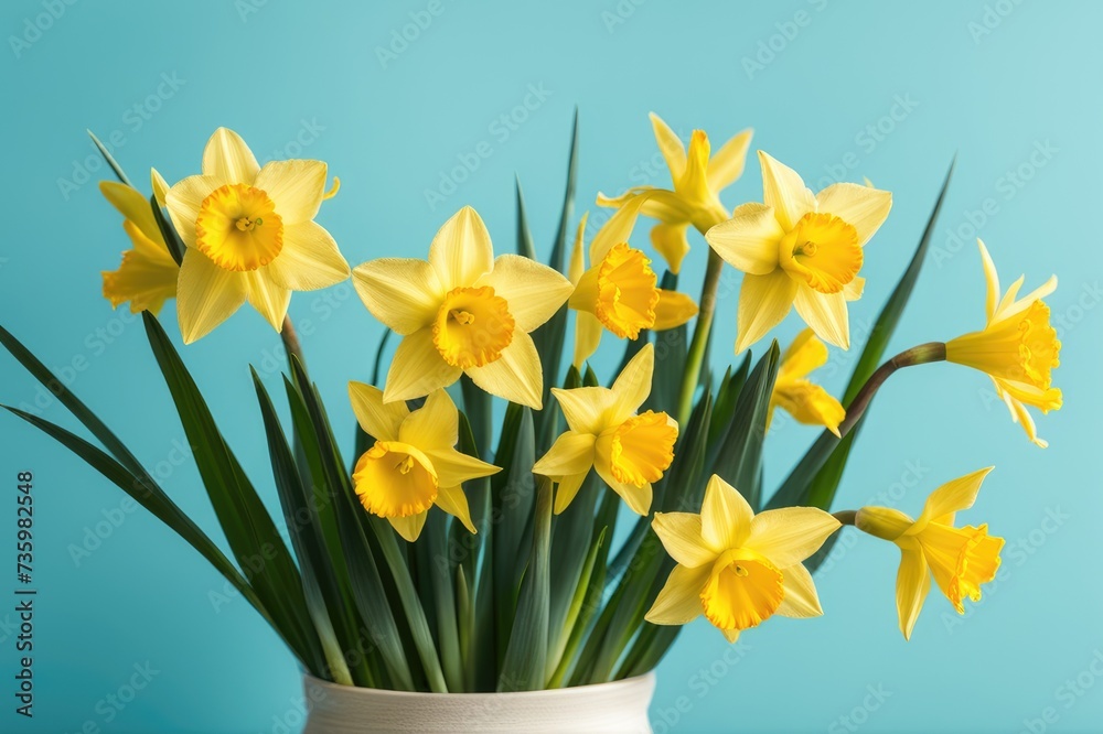 Fototapeta premium Bright Yellow Daffodils Against Blue