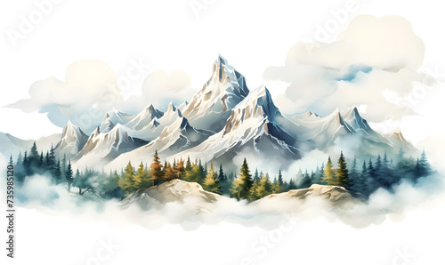 svowy watercolor of high mountains