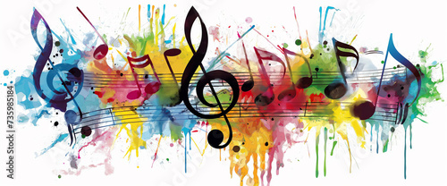 Illustration about music. Treble clef and musical notation on white background.