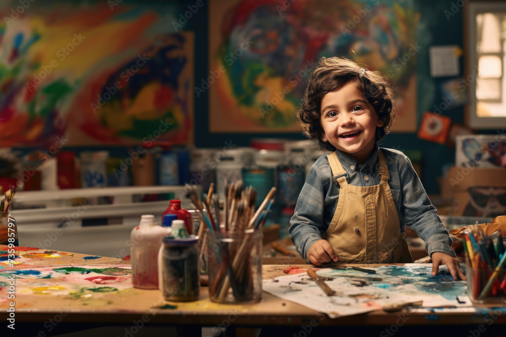 Child artist painting a picture