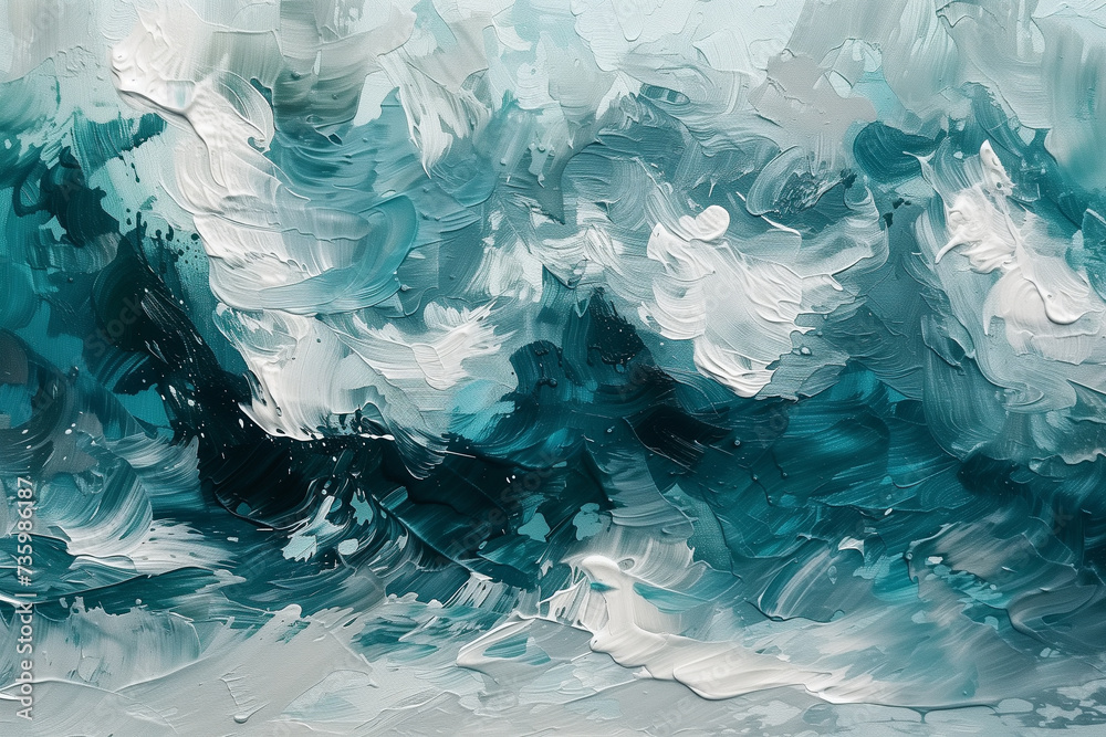 ocean waves crashing, foam details hand-painted with precision. - obrazy, fototapety, plakaty 