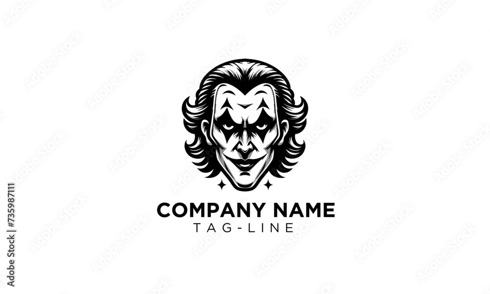 joker mascot logo icon , black and white calm joker mascot logo icon , joker head mascot