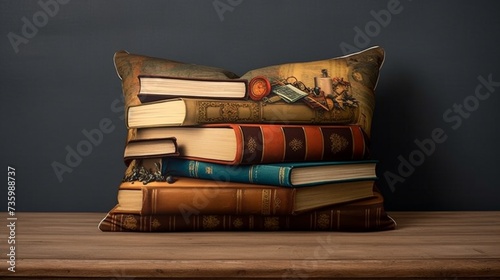 A pillow featuring a classic book cover design, perfect for a reading nook