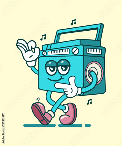 Vector illustration of cartoon retro radio character with funny face, perfect for, stickers, posters, t-shirts, mascots, logos, etc
