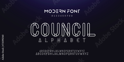 Outline Double line monogram alphabet and tech fonts. Lines font regular uppercase and lowercase. Vector illustration. photo