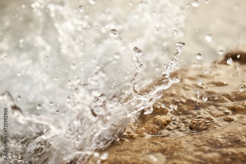 closeup of clear water splashing against a rock