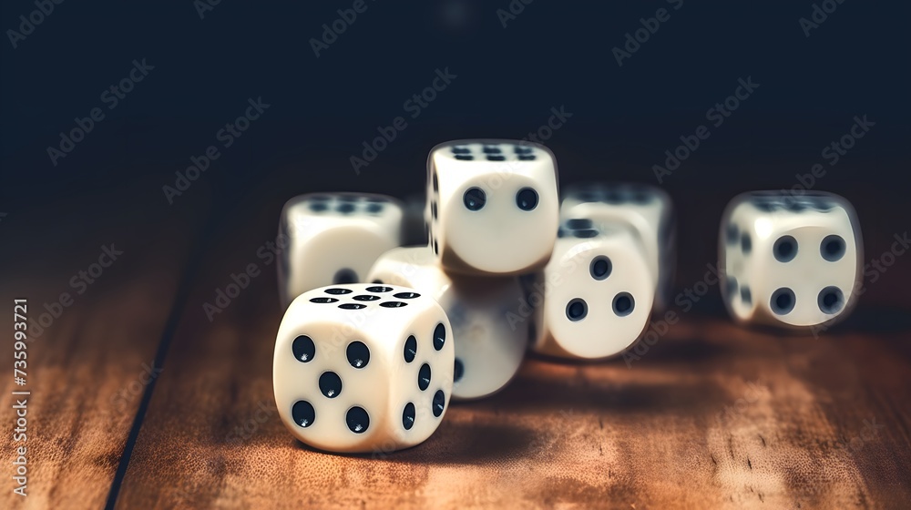 Game of chance concept. Gambling devices. White dice on rustic wooden board. Copy space for text.
Game of chance concept. Gambling devices. White dice on rustic wooden board. Copy space for text.