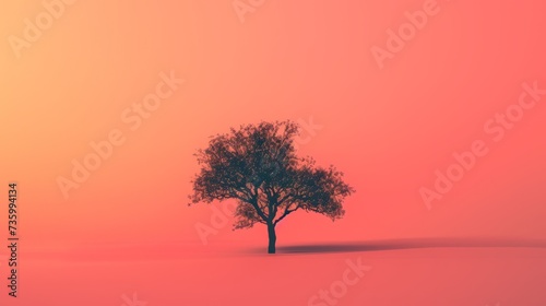 A minimalist composition featuring a single  stylized tree against a gradient background