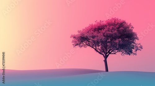 A minimalist composition featuring a single, stylized tree against a gradient background © ArtisanSamurai