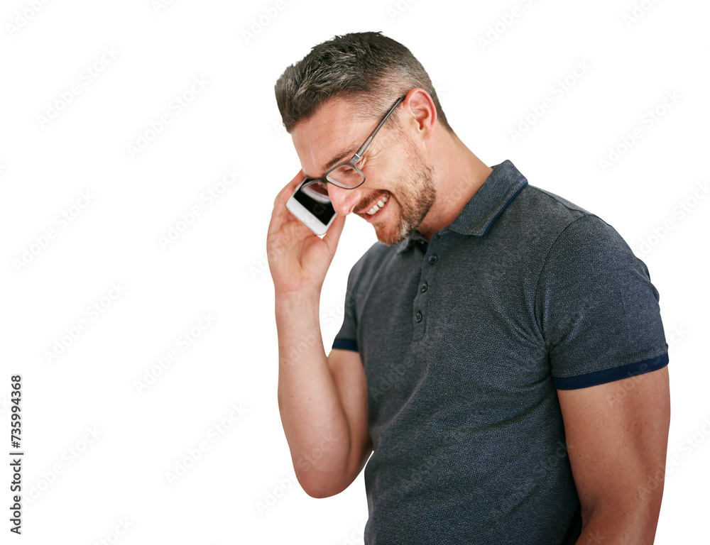 Phone call, smile and man with communication, connection and person isolated on transparent background. Guy, png or model with cellphone and contact with digital app or chat with network or happy Phone call, smile and man with communication, connection and person isolated on transparent background. Guy, png or model with cellphone and contact with digital app or chat with network or happy