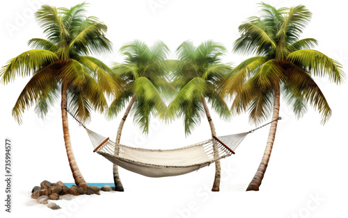 Tropical Paradise with Hammock and Palms on white background