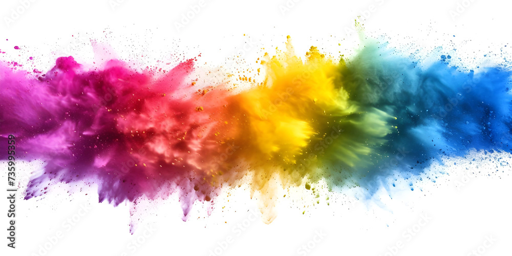 Vibrant Rainbow Holi Paint Powder Explosion, Colorful Burst on Isolated White Background- Ai Generated