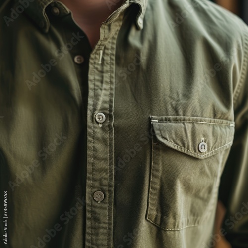Wallpaper Mural A hyper-realistic olive green button-down shirt with visible details, stitching, and buttons. This relaxed fit, casual shirt is perfect for smart-casual occasions Torontodigital.ca