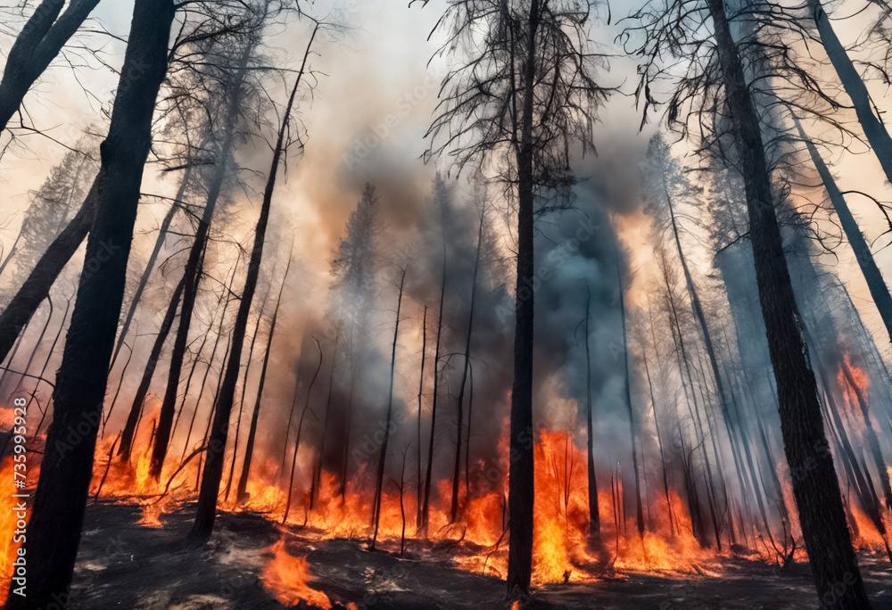 Inferno nella Foresta- Fiamme, Fumo e Alberi Carbonizzati Inferno nella Foresta- Fiamme, Fumo e Alberi Carbonizzati