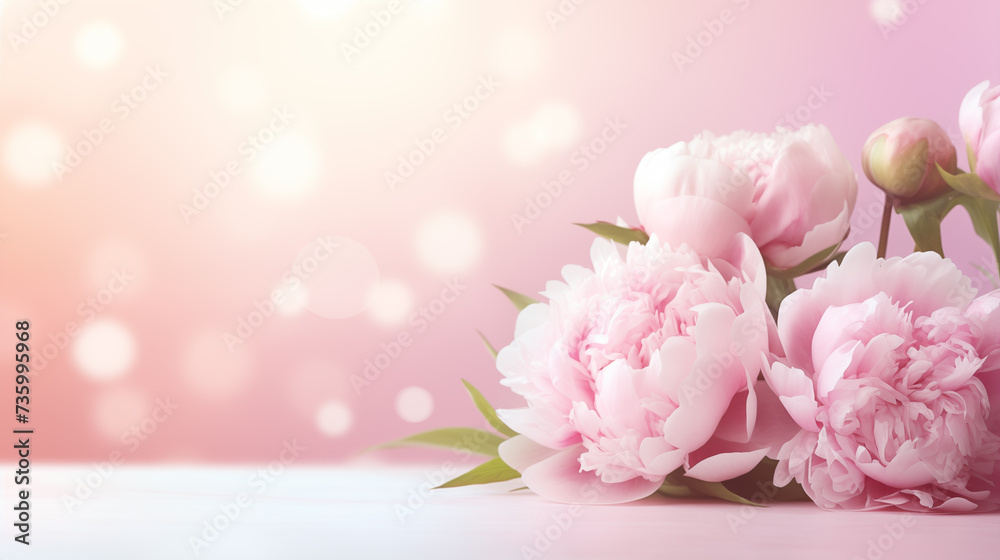 Fototapeta premium Flowers of Peonies on pink background