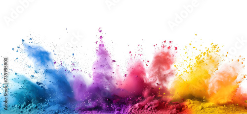 Vibrant Rainbow Holi Paint Powder Explosion, Colorful Burst on Isolated White Background- Ai Generated