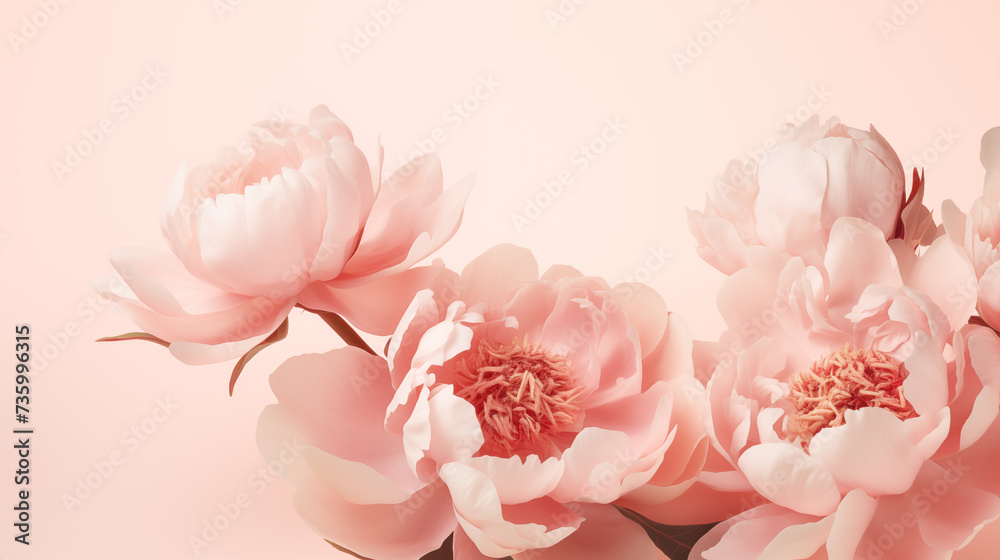 Flowers of Peonies on pink background