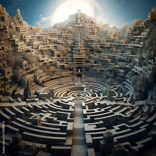 3d render of a maze in the center of the city.