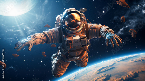 Astronaut Floating in the Sky Above Earth