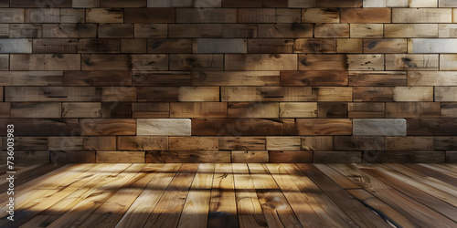 Natural Wooden Wall Background with Soft Lighting, Softly Illuminated Wooden Wall Background - Ai Generated © Muhammad