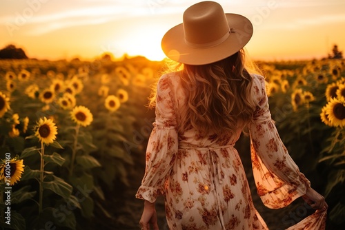 Bohemian Woman at Sunset in Wide-Brim Hat