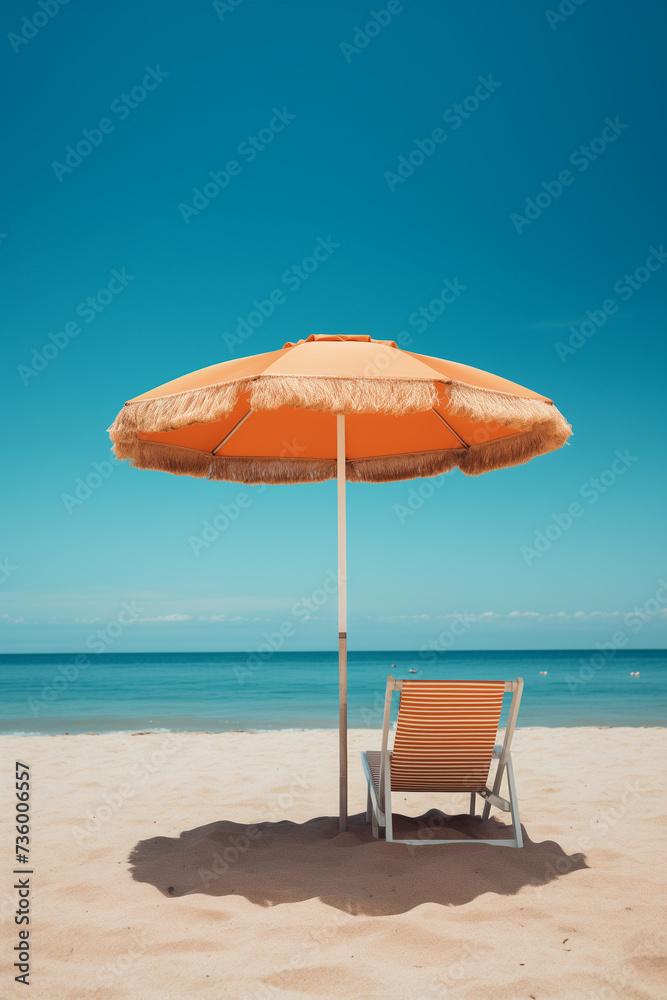 empty sunbed on the beach with umbrella