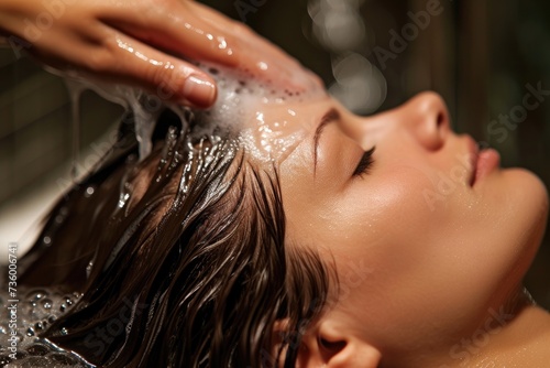 Women are soaped in the spa salon. Women wash their hair in a barbershop. Close-up.