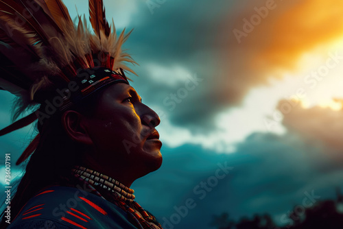 Indigenous Gaze: Traditional Attires Against Sunset Sky 