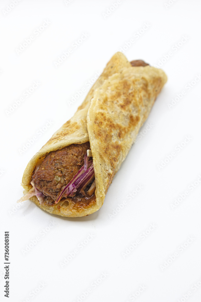 kebab pratha roll on white background