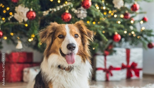dog under the christmas tree