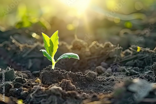 Nurturing embrace of earth young sapling symbolizes miraculous journey of growth and life in heart of nature small but resilient plant set against backdrop of fertile soil is vibrant and gardening
