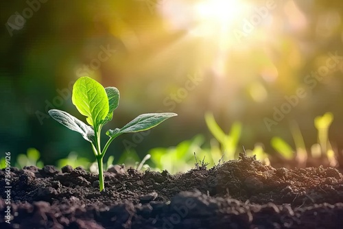 Nurturing embrace of earth young sapling symbolizes miraculous journey of growth and life in heart of nature small but resilient plant set against backdrop of fertile soil is vibrant and gardening photo