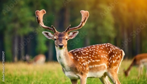 fallow fallow deer dama dama beautiful natural background with animals forest and sunset photo